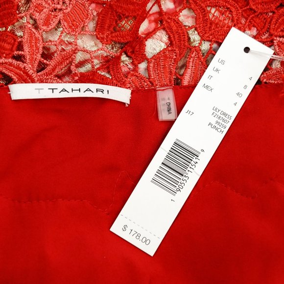 Tahari Red and White Lace Mini Dress - Picture 3 of 5
